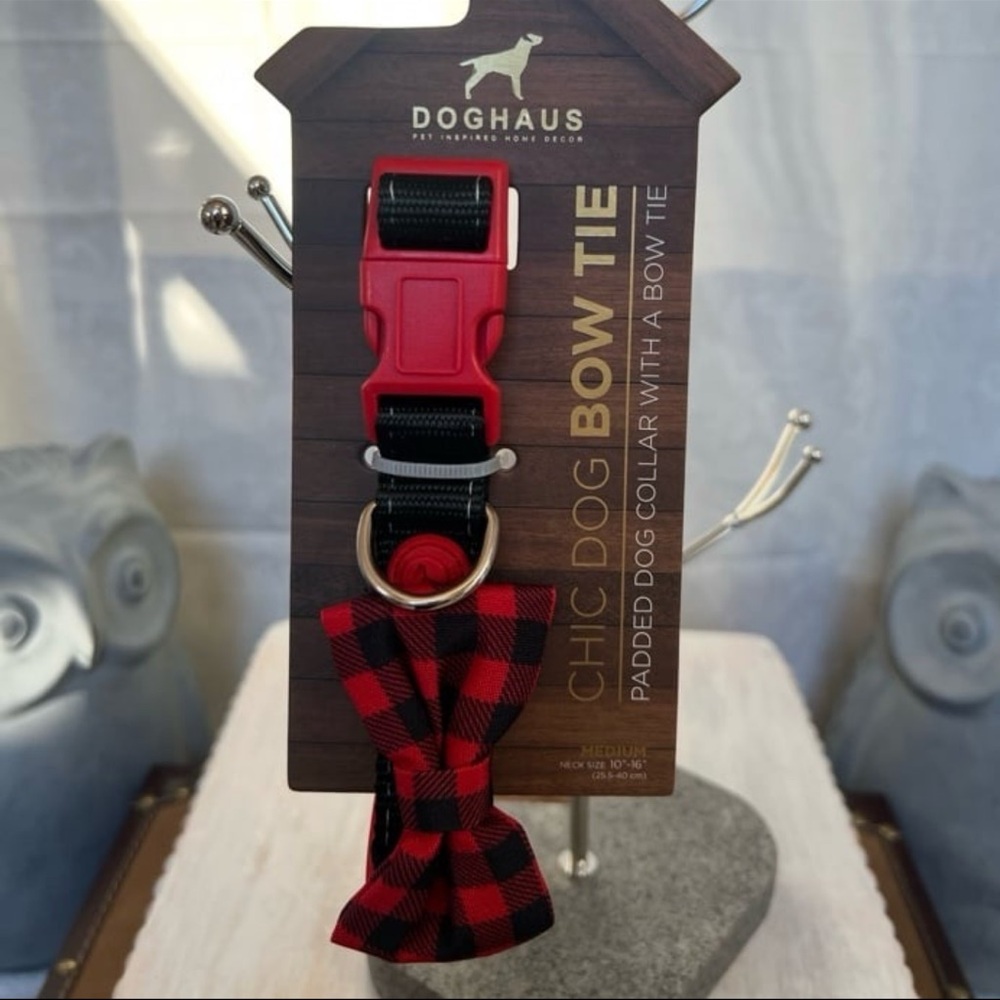 ⚡️Doghaus Checker Dog Collar - Chic Dog Bow Tie - Size: Medium (10-16)